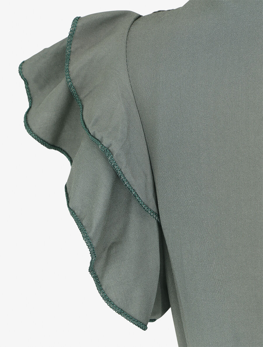Robe longue unie sans manches à volants - Kaki - 3