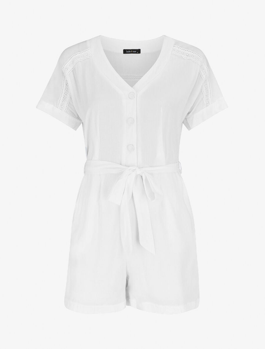 Combishort manches courtes à dentelle - Blanc - 5