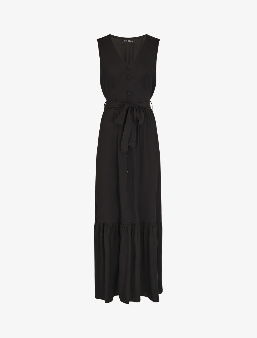 Robe longue unie sans manches - Noir - 4