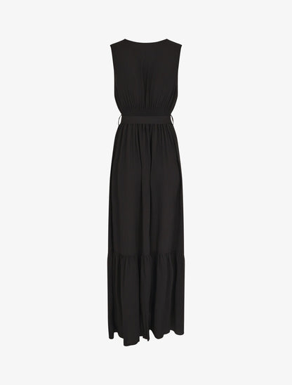 Robe longue unie sans manches - Noir - 2