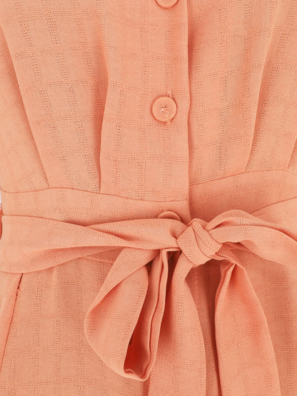 Robe longue unie ceinturée - Orange - 3