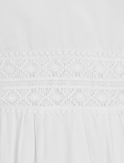 Robe courte unie et broderies - Blanc - 3