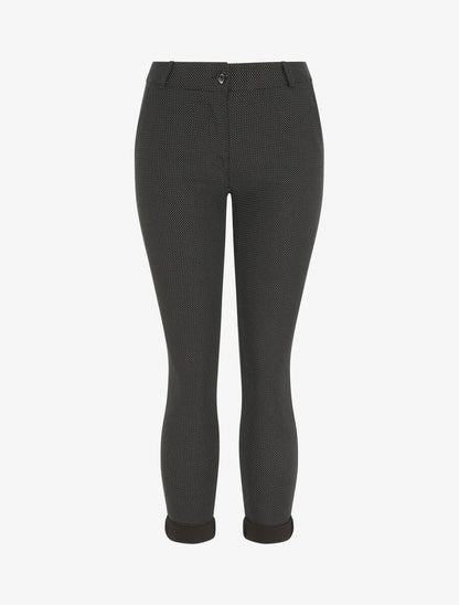 Pantalon droit taille haute imprimé petits points - Noir - 1