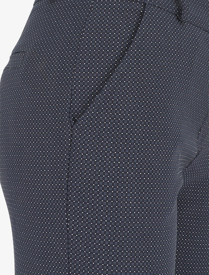 Pantalon droit taille haute imprimé petits points - Marine - 3
