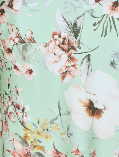 Caraco satiné imprimé fleurs - Vert d&