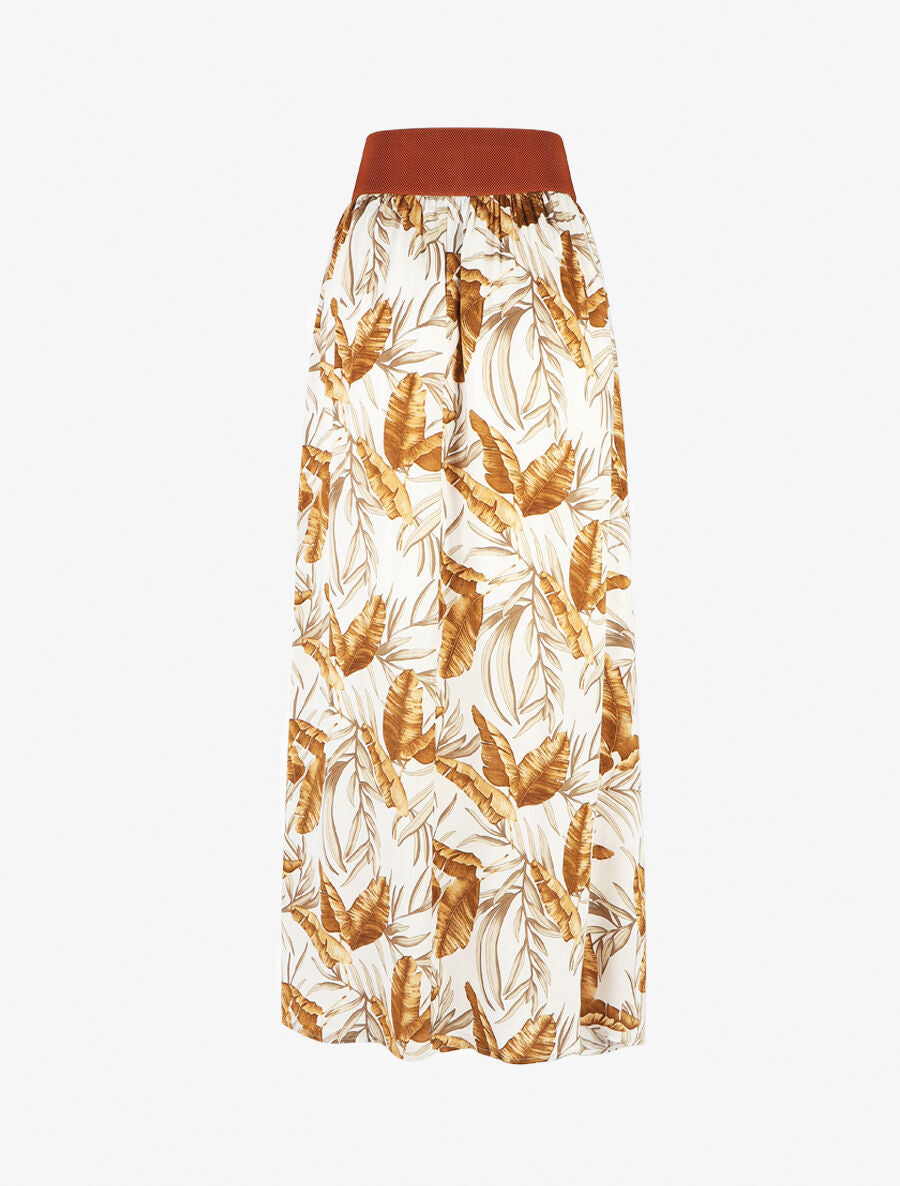 Jupe imprimée à taille haute ceinture stylisée - Blanc - 2