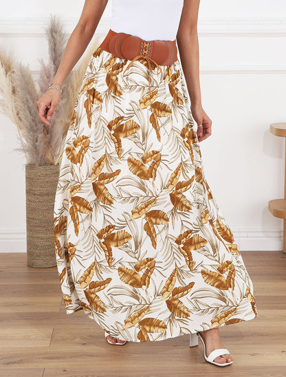 Jupe imprimée à taille haute ceinture stylisée - Blanc - 4