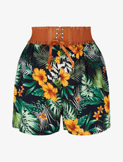 Short à taille haute style corset imprimé floral - Marine - 1