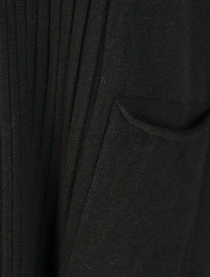 Gilet long uni à bords côtelés - Noir - 3