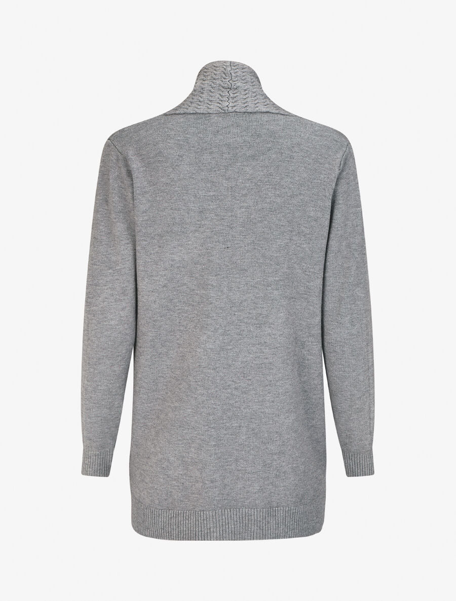 Gilet mi-long uni à pans texturées - Gris - 2