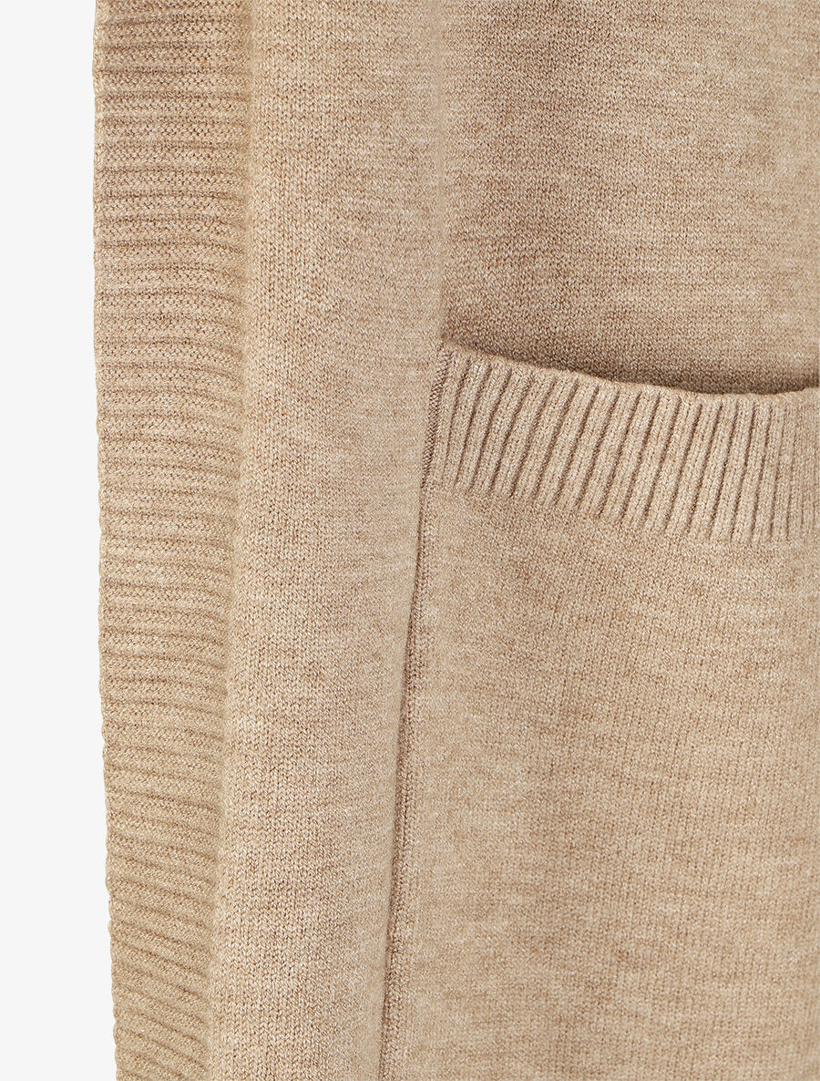 Gilet mi-long uni à bords côtelés - Beige - 3