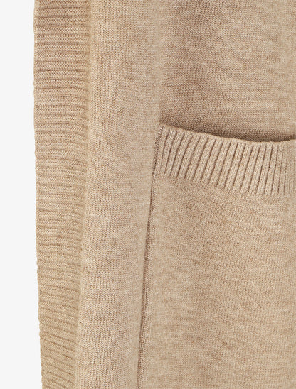 Gilet mi-long uni à bords côtelés - Beige - 3