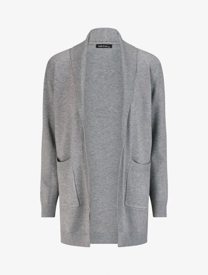 Gilet mi-long uni à bords côtelés - Gris clair - 1