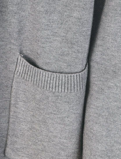 Gilet mi-long uni à bords côtelés - Gris clair - 3