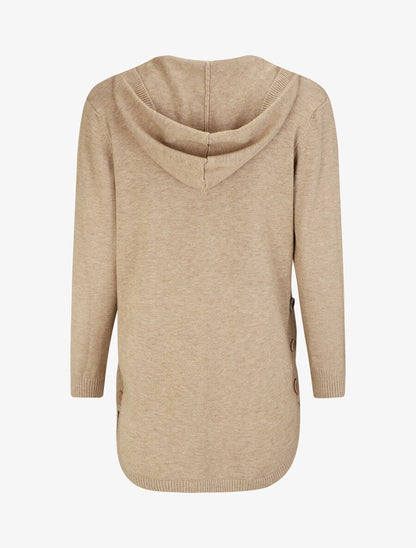 Gilet mi-long à capuche et boutons décoratifs - Beige - 2