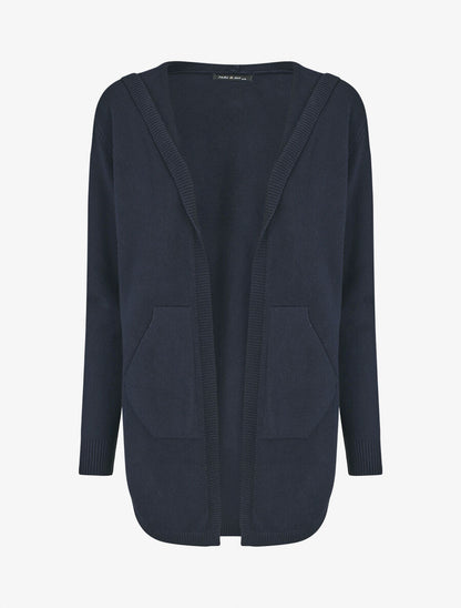 Gilet mi-long à capuche et boutons décoratifs - Marine - 1