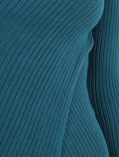 Pull côtelé moulant col cache-coeur - Bleu canard - 3