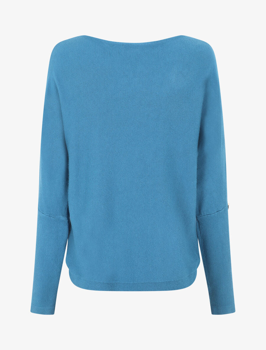 Pull uni à boutons décoratifs aux manches - Bleu canard - 2