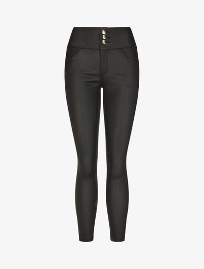 Pantalon slim taille haute effet ciré - Noir - 1