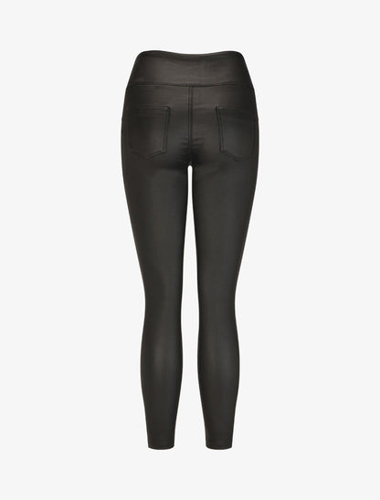 Pantalon slim taille haute effet ciré - Noir - 2