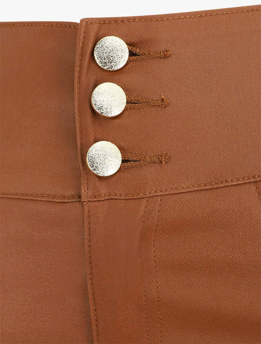 Pantalon slim taille haute effet ciré - Camel - 3