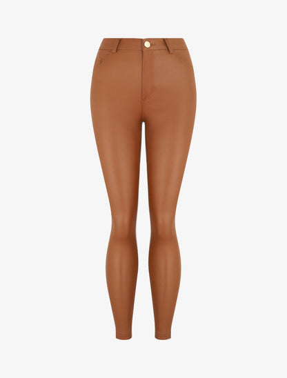 Pantalon slim effet ciré - Camel - 1