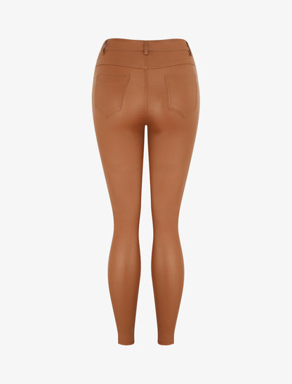 Pantalon slim effet ciré - Camel - 2