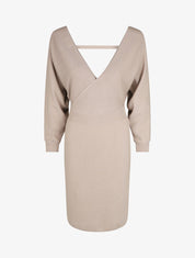 Robe ajustée unie col cache-coeur - Taupe - 4
