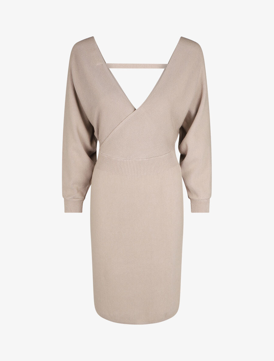 Robe ajustée unie col cache-coeur - Taupe - 4