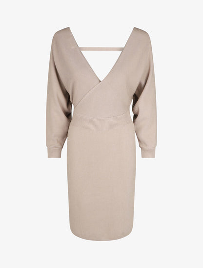Robe ajustée unie col cache-coeur - Taupe - 4