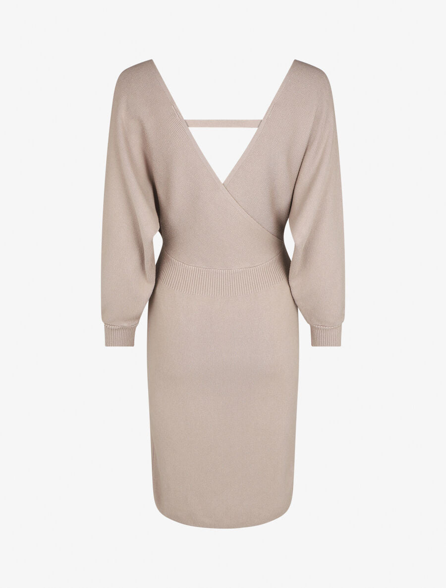 Robe ajustée unie col cache-coeur - Taupe - 2