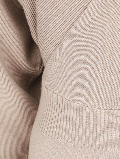 Robe ajustée unie col cache-coeur - Taupe - 3