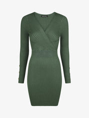 Robe unie moulante col cache-coeur - Vert - 1
