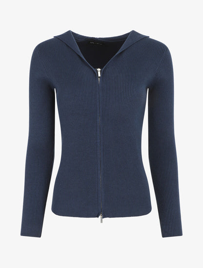 Gilet côtelé à capuche et zip - Marine - 1