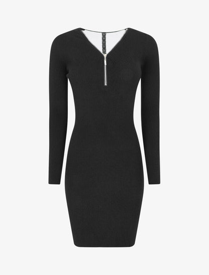 Robe pull côtelé à dos ajouré - Noir - 4