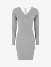 Robe pull côtelé à dos ajouré - Gris clair - 4