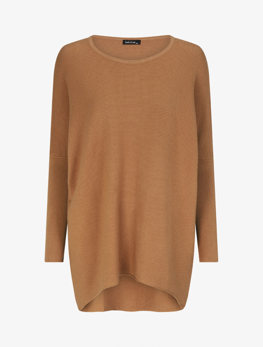 Pull oversize uni côtelé - Camel - 1