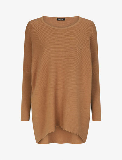 Pull oversize uni côtelé - Camel - 1