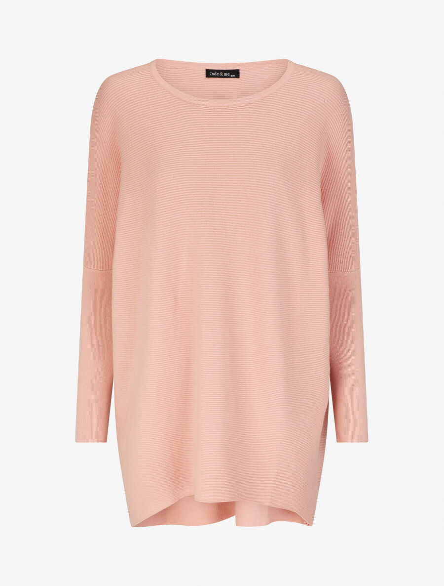 Pull oversize uni côtelé - Rose - 1