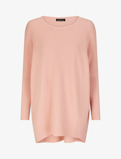 Pull oversize uni côtelé - Rose - 1