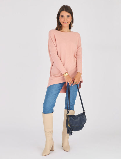 Pull oversize uni côtelé - Rose - 5