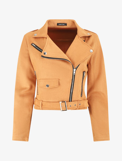 Veste style perfecto en suédine - Camel - 1