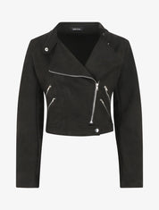 Veste en suédine à mutiples zip - Noir - 4