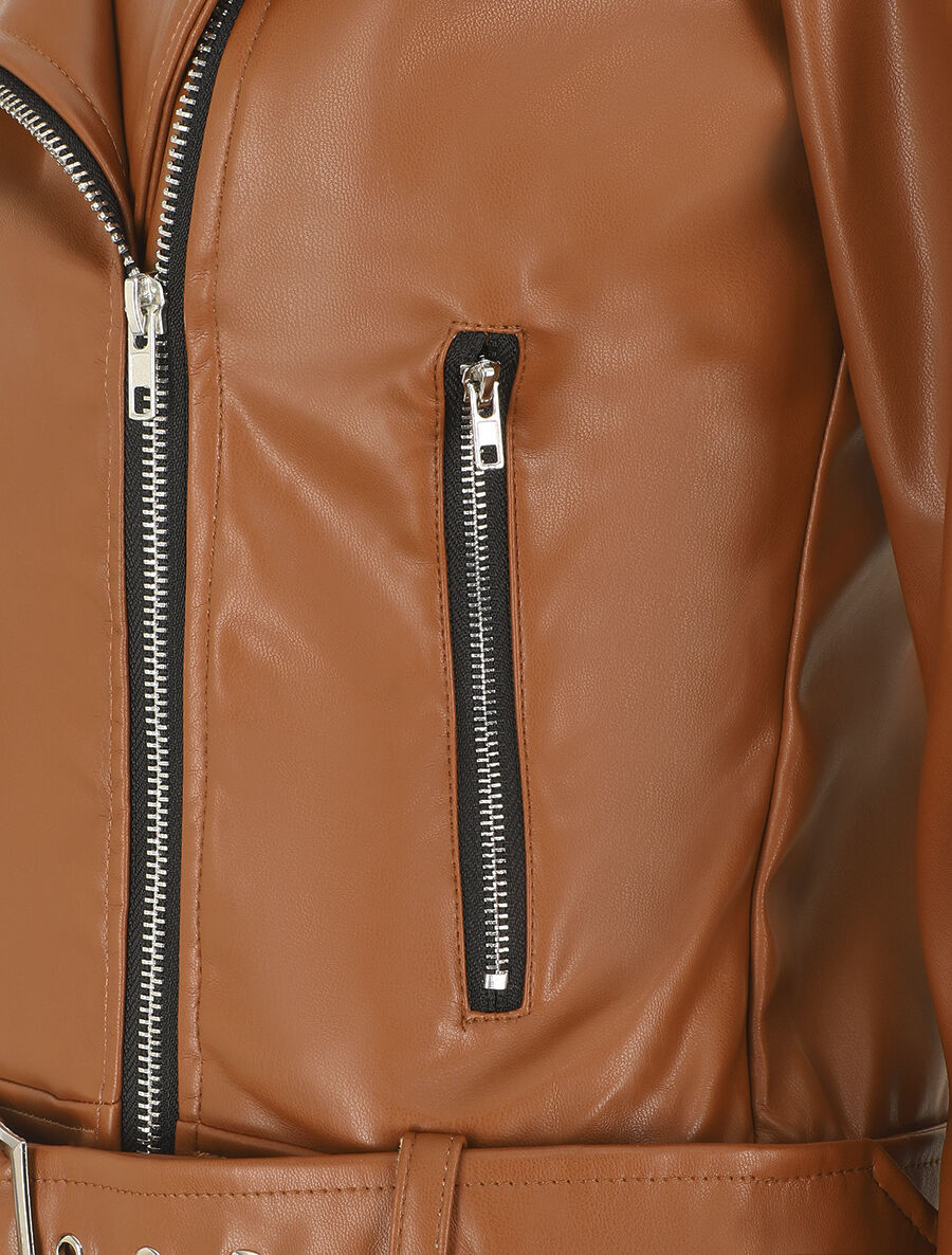 Veste droite en simili style perfecto - Camel - 3
