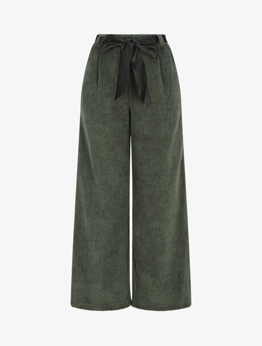 Pantalon ample en velours côtelé - Vert - 4