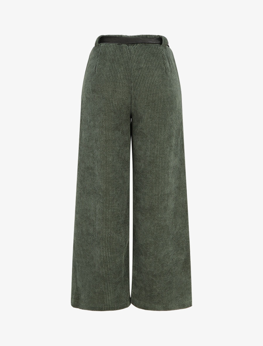 Pantalon ample en velours côtelé - Vert - 2
