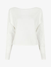 Pull uni à manches et imprimé losanges - Blanc - 4