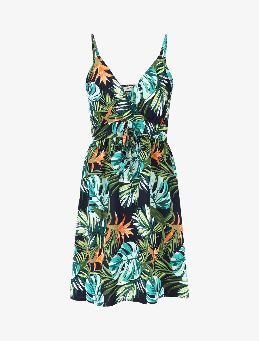 Robe courte à imprimé feuillage - Vert - 1