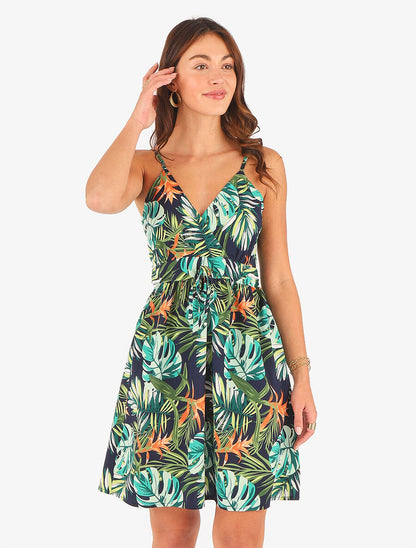 Robe courte à imprimé feuillage - Vert - 4
