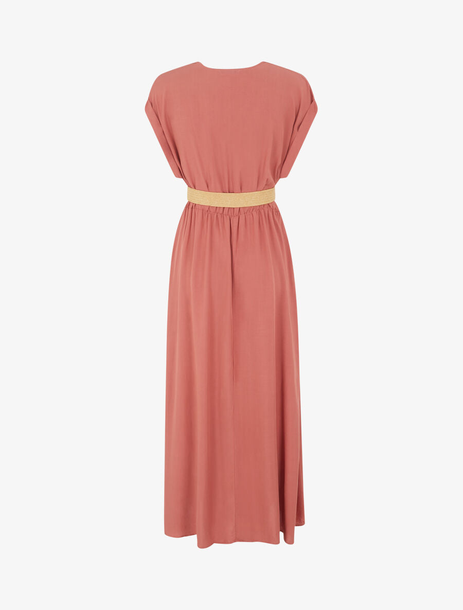 Robe longue unie élastiquée - Corail - 2